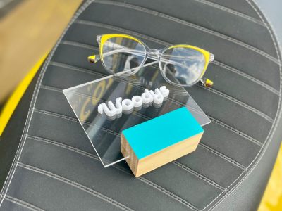 Woodys frames and logo display at EYES on St Albans