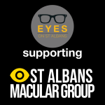 EYES on St Albans logo above the words "supporting St Albans Macular Degeneration Group"