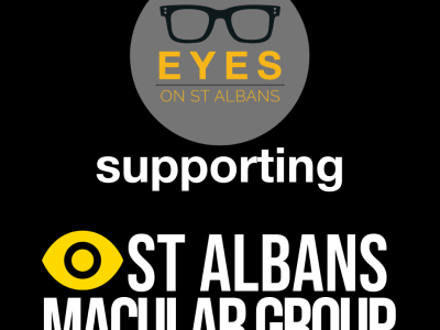 EYES on St Albans logo above the words "supporting St Albans Macular Degeneration Group"