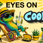 Illustrated chameleon keeping cool in the summer sunshine, promoting eye care advice from EYES on St Albans. Summer eye care