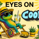 Illustrated chameleon keeping cool in the summer sunshine, promoting eye care advice from EYES on St Albans. Summer eye care